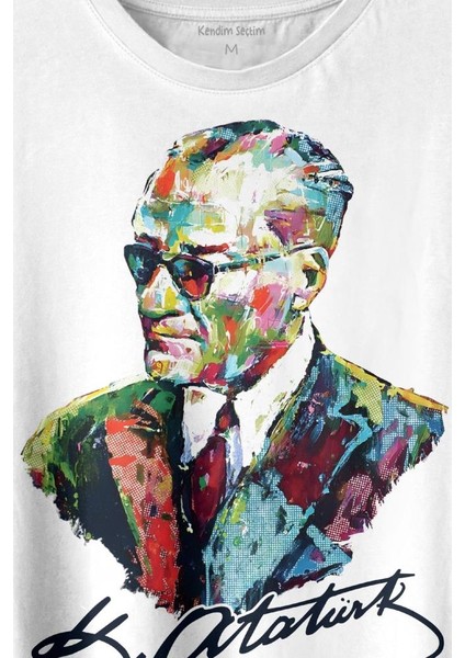 Karizma Gözlüklü Gazi Mustafa Kemal Atatürk Portresi Baskılı Tişört T-Shirt Beyaz fiyatları