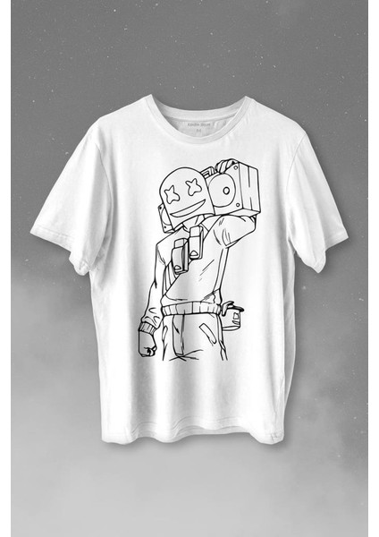 Dj Marshmello Marsh Mello Fortnite Baskılı Tişört T-Shirt Beyaz