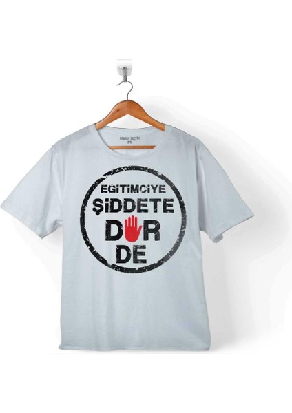 Eğitimciye Kadına Şiddete Dur De Hayır Protesto Çocuk Tişört Beyaz