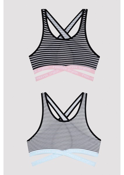 Çok Renkli Kız Çocuk Çizgili Sloganlı Spor Bralet