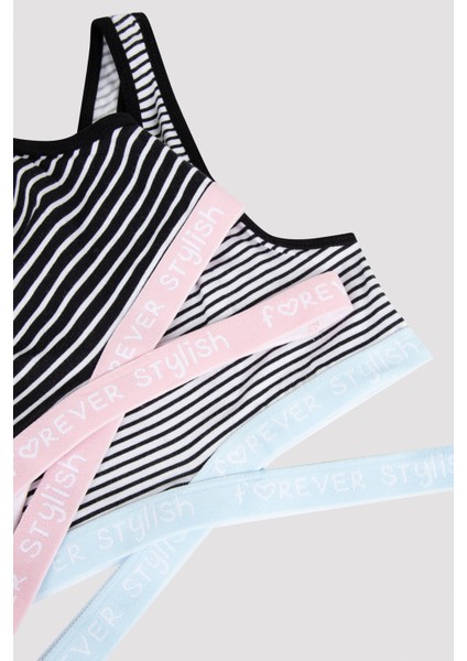 Çok Renkli Kız Çocuk Çizgili Sloganlı Spor Bralet