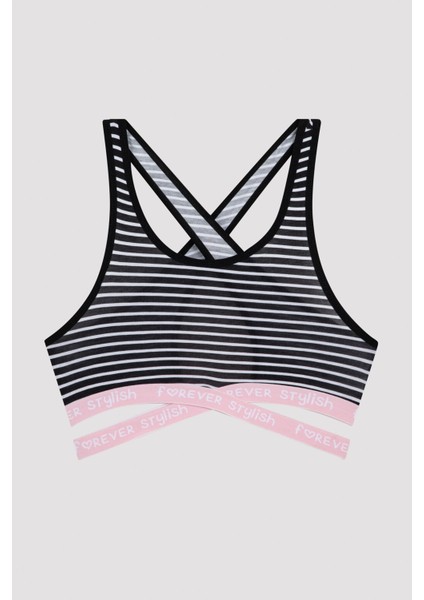 Çok Renkli Kız Çocuk Çizgili Sloganlı Spor Bralet