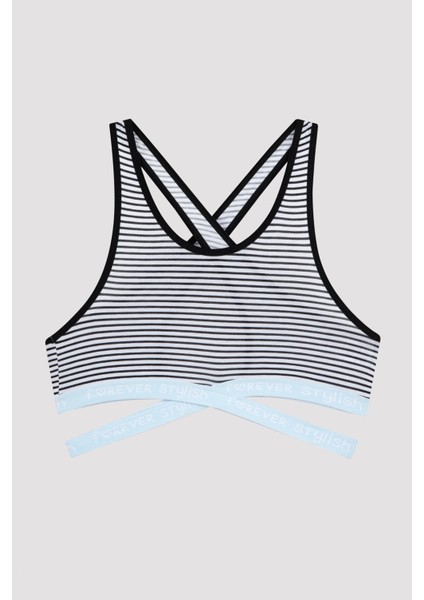 Çok Renkli Kız Çocuk Çizgili Sloganlı Spor Bralet
