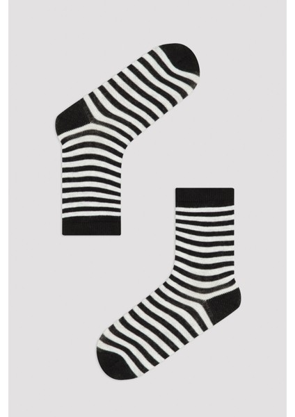Siyah Boys Multi Lines 4lü Soket Çorap