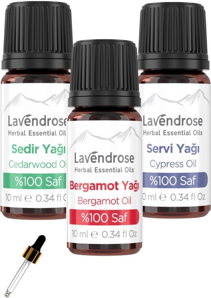 Orman Havası Uçucu Yağ Aromaterapi Set %100 Saf Bergamot Yağ Sedir Yağ Servi Yağ