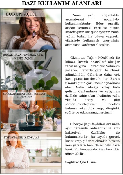 Aromaterapi Uçucu Yağ Nefes Seti %100 Saf Okaliptus Yağı,saf Biberiye Yağı,saf Nane Yağı