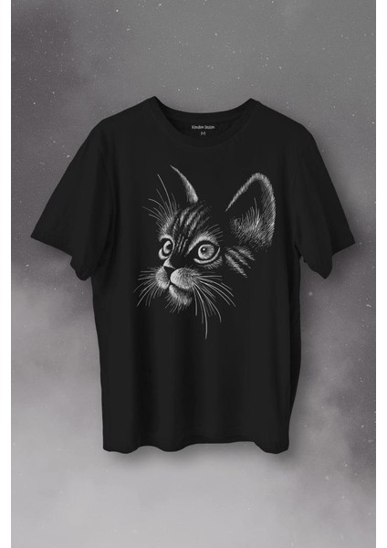 Kedi Silüeti Black Cat Çizim Baskılı Tişört T-Shirt