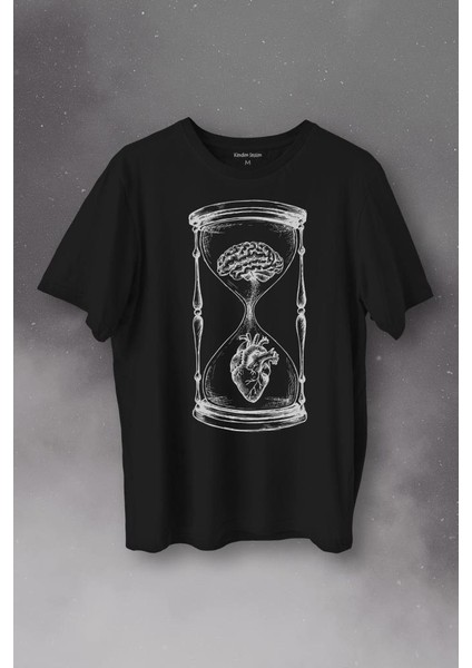 Kum Saati Kalp Beyin Aşk Mantık Baskılı Tişört T-Shirt