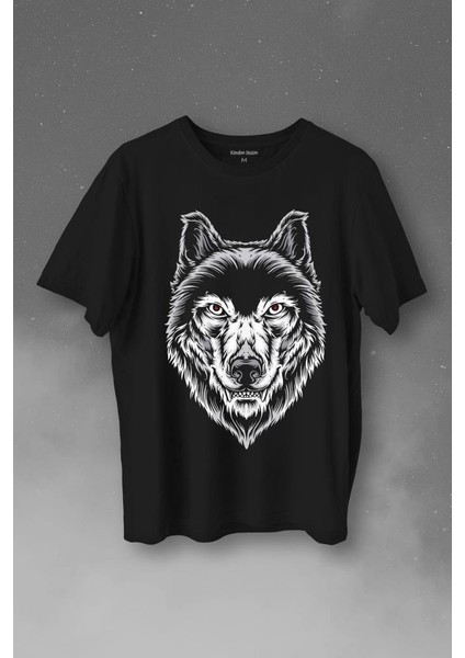 Kırmızı Gözlü Vahşi Kurt Kafası Wolf Head Bozkurt Baskılı Tişört T-Shirt