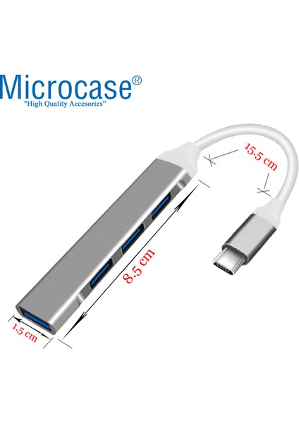 Type-C To USB 3.0 4 Port Çoklayıcı Hub Aluminyum Slim Kasa - AL3049