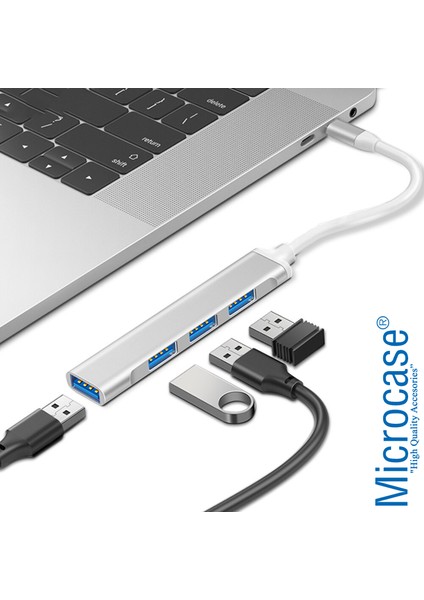 Type-C To USB 3.0 4 Port Çoklayıcı Hub Aluminyum Slim Kasa - AL3049