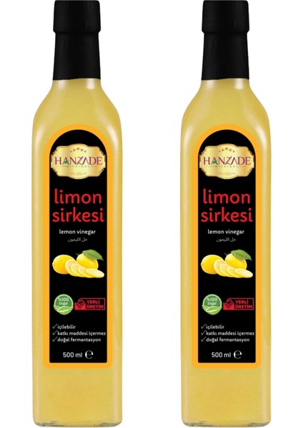 Limon Sirkesi Doğal Fermantasyon İçilebilir Katkısız Cam Şişe 2 x 500 ml