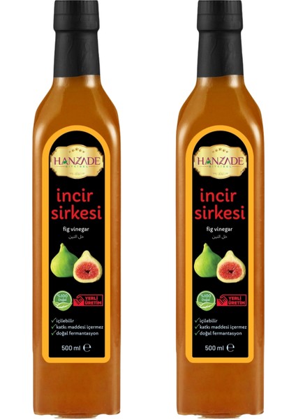 Hanzade Bitkisel İncir Sirkesi Doğal Fermantasyon İçilebilir Katkısız Cam Şişe 2 x 500 ml