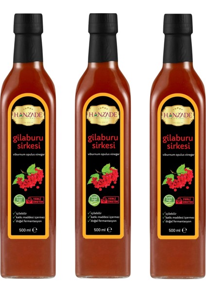 Gilaburu Sirkesi Doğal Fermantasyon İçilebilir Katkısız Cam Şişe 3 x 500 ml