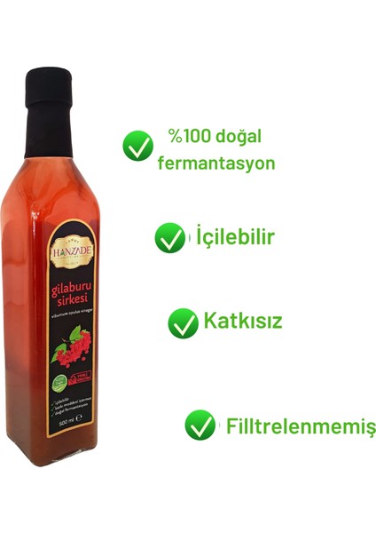 Gilaburu Sirkesi Doğal Fermantasyon İçilebilir Katkısız Cam Şişe 3 x 500 ml