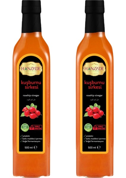 Kuşburnu Sirkesi Doğal Fermantasyon İçilebilir Katkısız Cam Şişe 2 x 500 ml