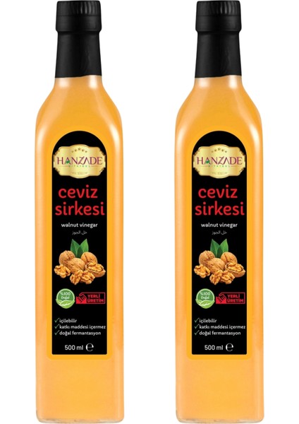 Hanzade Bitkisel Ceviz Sirkesi Doğal Fermantasyon İçilebilir Katkısız Cam Şişe 2 x 500 ml