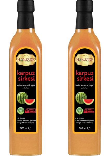 Karpuz Sirkesi Doğal Fermantasyon İçilebilir Katkısız Cam Şişe 2 x 500 ml