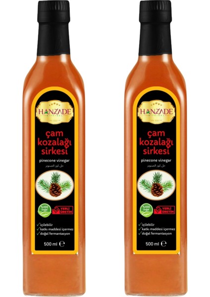 Çam Kozalağı Sirkesi Doğal Fermantasyon İçilebilir Katkısız Cam Şişe 2 x 500 ml