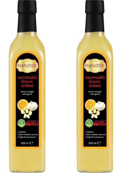 Hanzade Bitkisel Sarımsaklı Limon Sirkesi Doğal Fermantasyon İçilebilir Katkısız Cam Şişe 2 x 500 ml