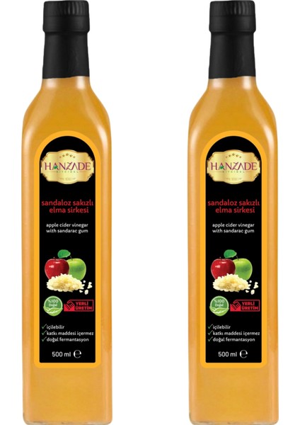 Sandaloz Sakızlı Elma Sirkesi Doğal Fermantasyon İçilebilir Katkısız Cam Şişe 2 x 500 ml