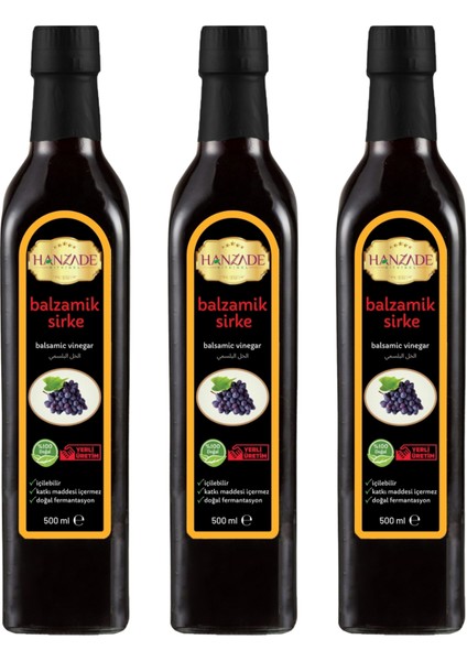 Balzamik Sirke Doğal Fermantasyon İçilebilir Katkısız Cam Şişe 3 x 500 ml
