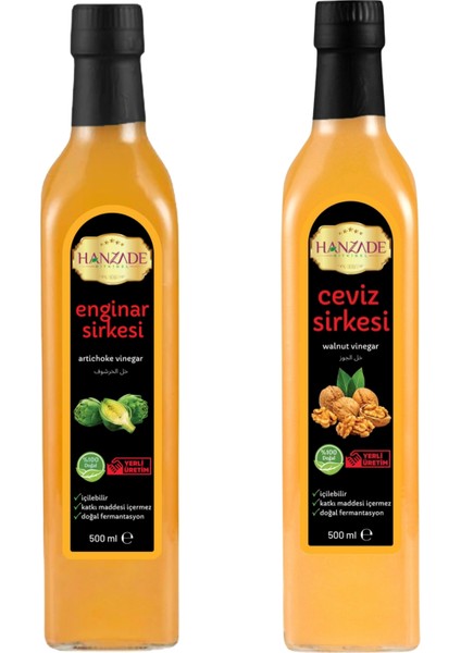 Enginar - Ceviz Sirkesi Doğal Fermantasyon İçilebilir Katkısız Cam Şişe 500 ml 2'li