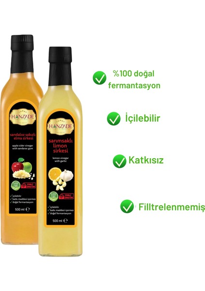 Sandaloz Sakızlı Elma - Sarımsaklı Limon Sirkesi Doğal Fermantasyon İçilebilir Katkısız Cam Şişe 500 ml 2'li fiyatları