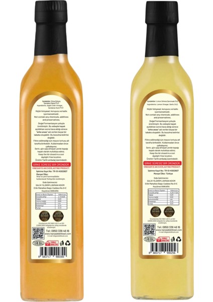 Sandaloz Sakızlı Elma - Sarımsaklı Limon Sirkesi Doğal Fermantasyon İçilebilir Katkısız Cam Şişe 500 ml 2'li modelleri