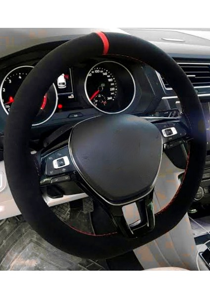 Opel Vectra B Kasa Uyumlu Alkantara Dikmeli Direksiyon Kılıfı Kırmızı Yüzüklü