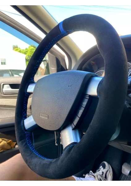 Opel Vectra B Kasa Uyumlu Alkantara Dikmeli Direksiyon Kılıfı Mavi Yüzüklü
