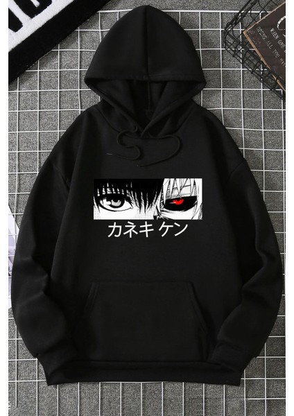 Ken Kaneki Baskılı Kapüşonlu Sweatshirt