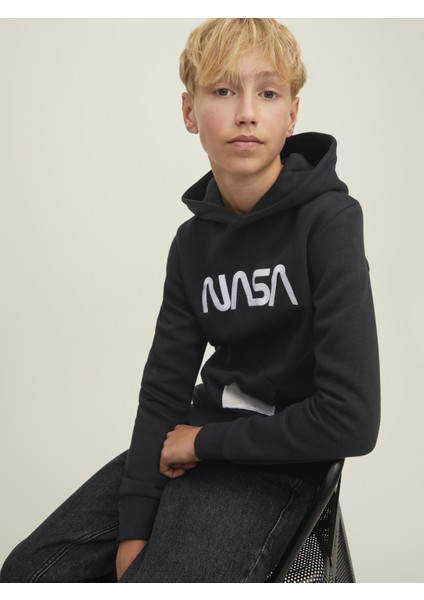 Kapüşonlu Nasa Baskılı Sweatshirt