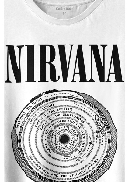 Nirvana Bleach Albüms Rock Music Circle Plak Baskılı Tişört T-Shirt Beyaz