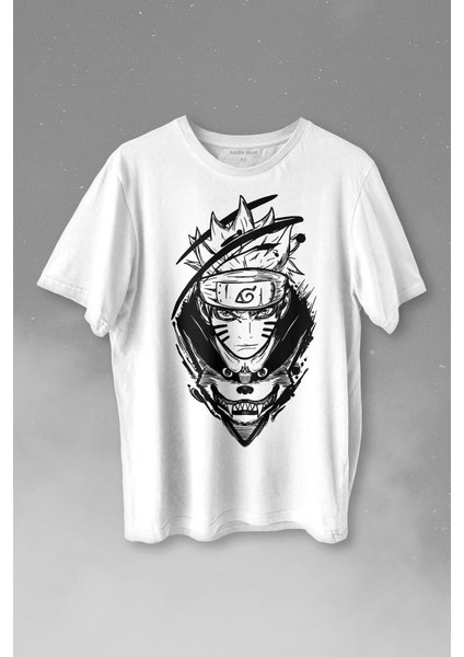 Naruto Wolf Kakashi Anime Manga Baskılı Tişört T-Shirt Beyaz