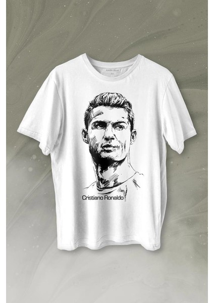 Cr7 Cristiano Ronaldo Silüet Manchester United Baskılı Tişört T-Shirt Beyaz