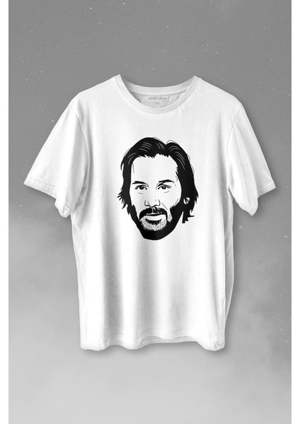 John Wick Keanu Reeves Charles Portre Silüeti Baskılı Tişört T-Shirt Beyaz
