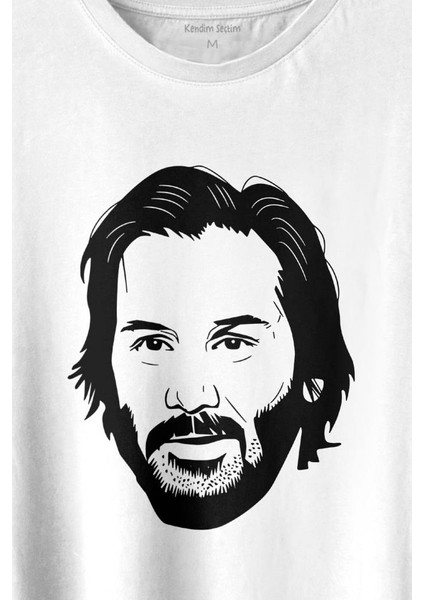 John Wick Keanu Reeves Charles Portre Silüeti Baskılı Tişört T-Shirt Beyaz