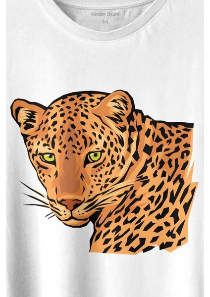 Leopard Face Çıta Lepoar Yüzü Lion Head Baskılı Tişört T-Shirt Beyaz fiyatları