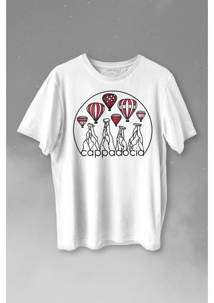 Kapadokya Nevşehir Peri Pacaları Cappadocia Baskılı Tişört T-Shirt Beyaz