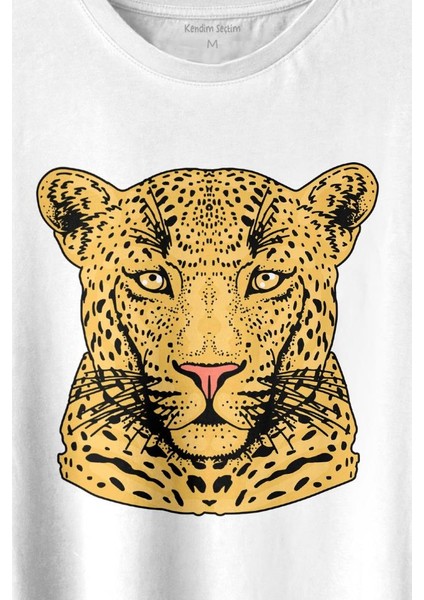 Leopard Face Çıta Lepoar Yüzü Lion Head Baskılı Tişört T-Shirt Beyaz fiyatları