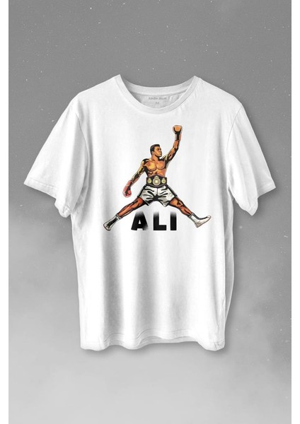 Muhammed Ali Boks Champion Boxing Baskılı Tişört T-Shirt Beyaz