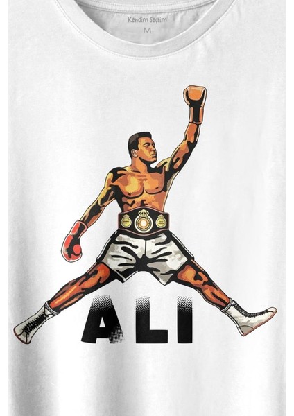 Muhammed Ali Boks Champion Boxing Baskılı Tişört T-Shirt Beyaz fiyatları