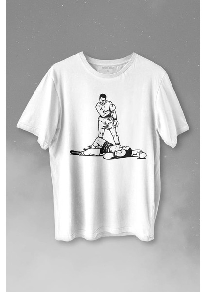 Muhammed Ali Sonny Liston Ağır Siklet Boks Nakavt Boxing Baskılı Tişört T-Shirt Beyaz