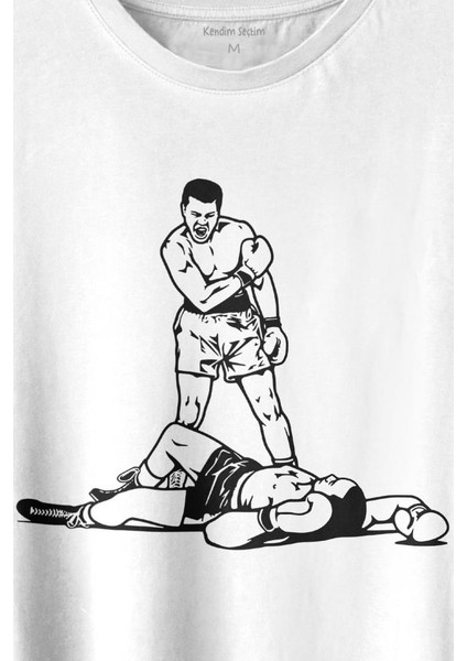 Muhammed Ali Sonny Liston Ağır Siklet Boks Nakavt Boxing Baskılı Tişört T-Shirt Beyaz fiyatları