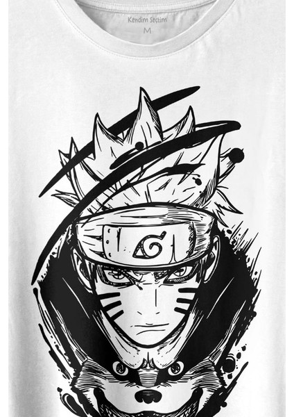 Naruto Wolf Kakashi Anime Manga Baskılı Tişört T-Shirt Beyaz