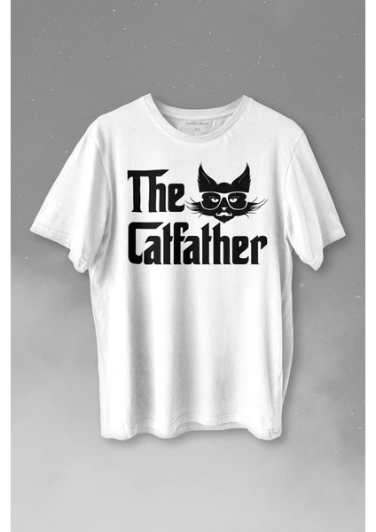 The Godfather Cat Father Catfather Baba Kedi Baskılı Tişört T-Shirt Beyaz