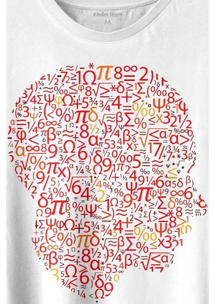Insan Kafası Matematik Formüllü Sayı Numaraları Denklem Baskılı Tişört T-Shirt Beyaz