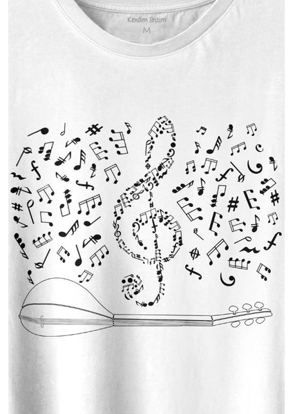 Halk Müziği Bağlama Sol Anahtarı Müzik Notası Enstrüman Baskılı Tişört T-Shirt Beyaz fiyatları