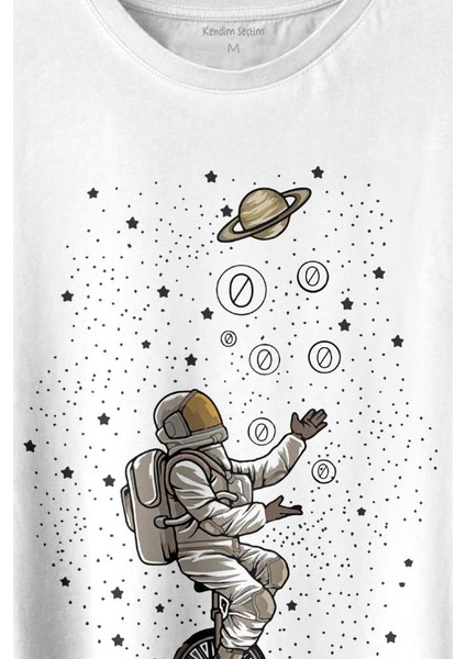 Uzayda Jonglör Astronot Top Çeviren Hokkabaz Cosmos Baskılı Tişört T-Shirt Beyaz fiyatları